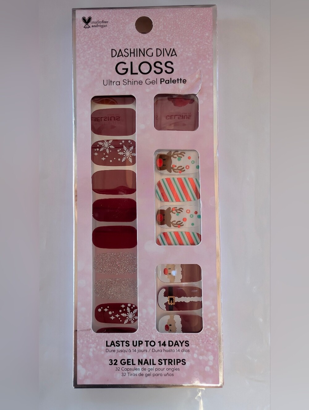 Dashing Diva Gloss Gel Nail Strips in Holiday Reds and Pink
